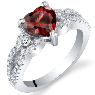 Heart Shape Garnet Soulmate Ring Sterling Silver 1.50 Carats