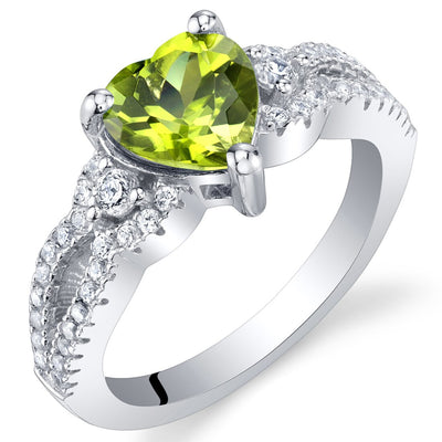 Heart Shape Peridot Soulmate Ring Sterling Silver 1.25 Carats