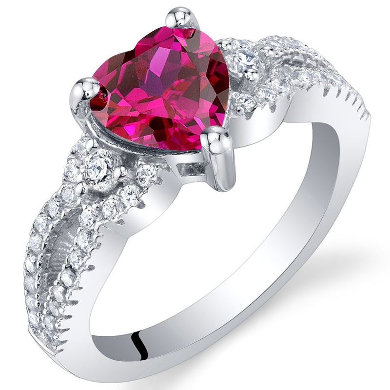 Heart Shape Ruby Soulmate Ring Sterling Silver 1.75 Carats