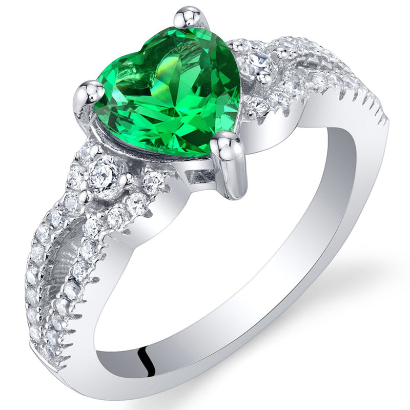 Heart Shape Emerald Soulmate Ring Sterling Silver 1.25 Carats