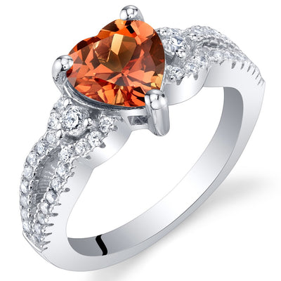 Padparadscha Sapphire Soulmate Ring Sterling Silver Heart Shape 1.50 Carats