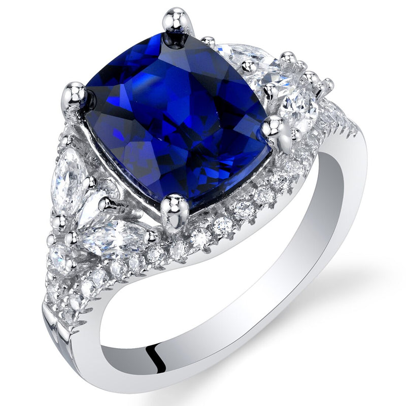 Cushion Cut Blue Sapphire Legacy Ring Sterling Silver 4 Carats