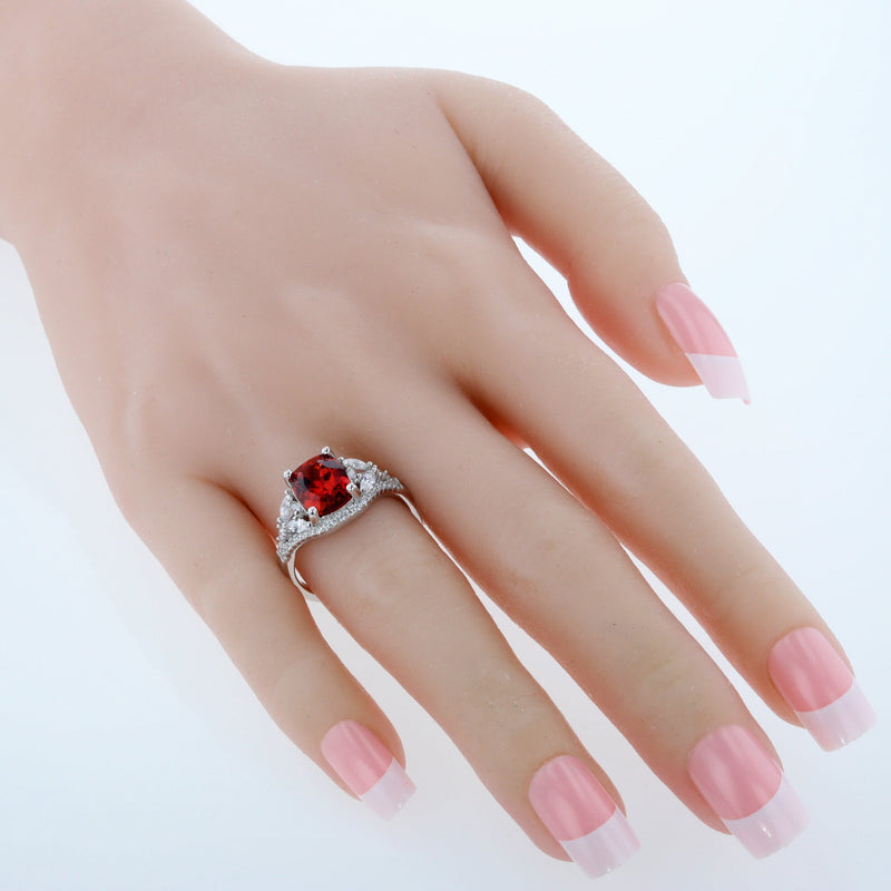 Created Padparadscha Cushion Cut Sterling Silver Ring Size 9