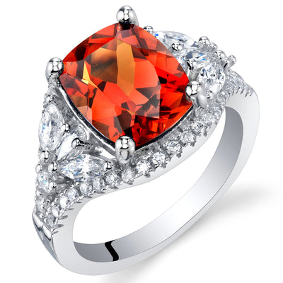 Created Padparadscha Cushion Cut Sterling Silver Ring Size 5