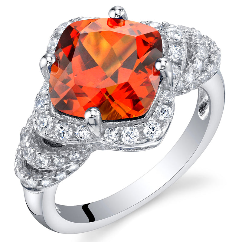Created Padparadscha Cushion Cut Sterling Silver Ring Size 5