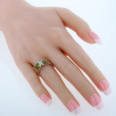 Trillion Shape Peridot 2-Stone Ring Sterling Silver 1 Carat