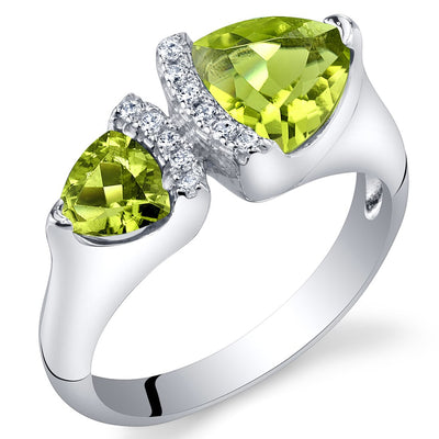 Trillion Shape Peridot 2-Stone Ring Sterling Silver 1 Carat