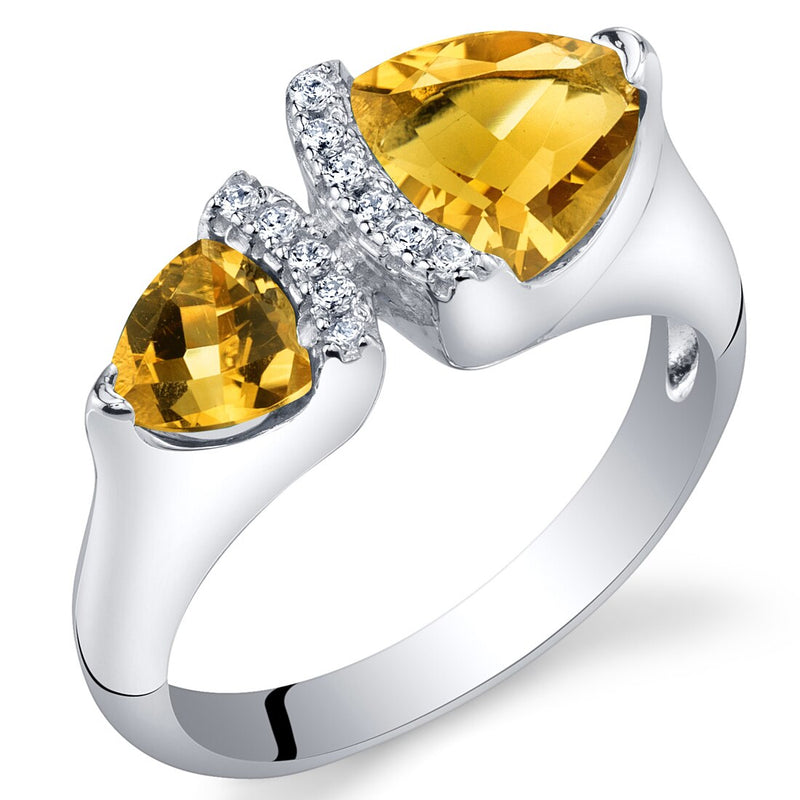 Trillion Shape Citrine 2-Stone Ring Sterling Silver 1 Carat