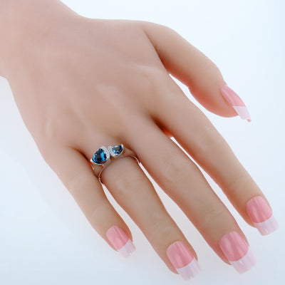 Trillion Shape London Blue Topaz 2-Stone Ring Sterling Silver 1 Carat