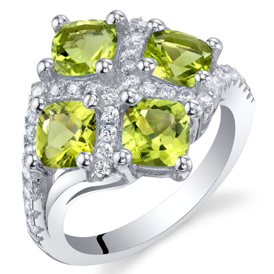 Cushion Cut Peridot Sterling Silver Quad Ring 2.50 Carats