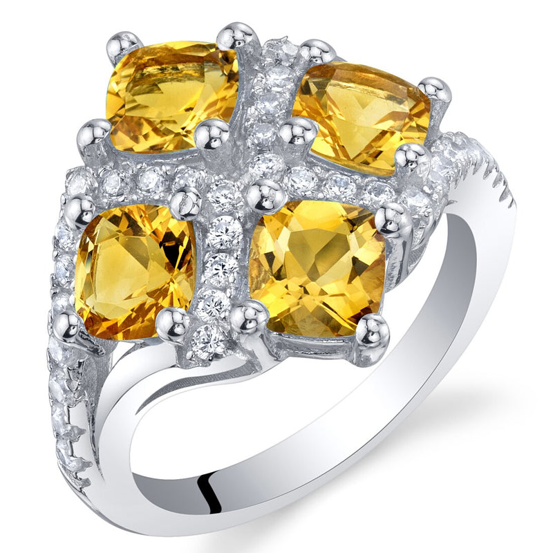 Cushion Cut Citrine Sterling Silver Quad Ring 2 Carats