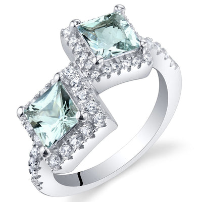 Princess Cut Aquamarine Two-Stone Ring Sterling Silver 1 Carat