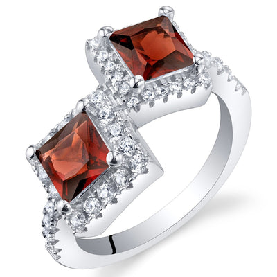 Princess Cut Garnet Two-Stone Ring Sterling Silver 1.50 Carats