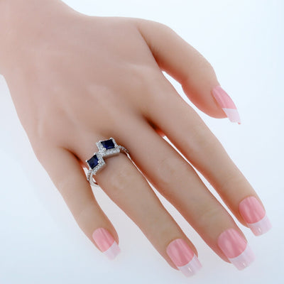 Princess Cut Blue Sapphire Two-Stone Ring Sterling Silver 1.50 Carats