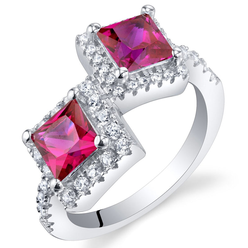 Princess Cut Ruby Two-Stone Ring Sterling Silver 1.50 Carats