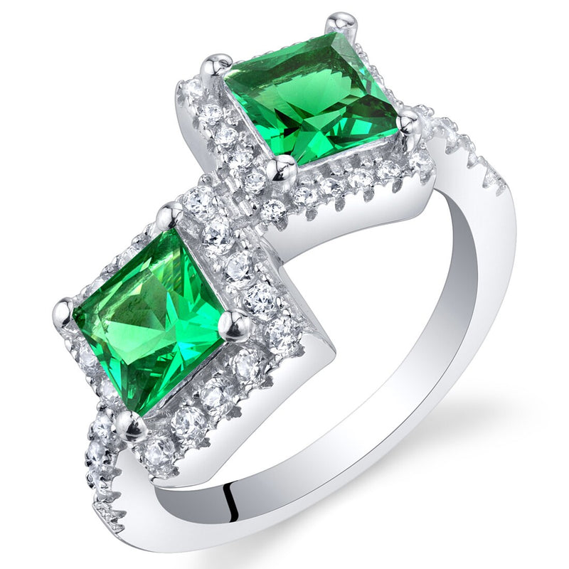 Princess Cut Emerald Two-Stone Ring Sterling Silver 1 Carat