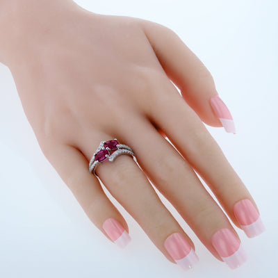 Created Ruby Oval Cut Sterling Silver Ring Size 8