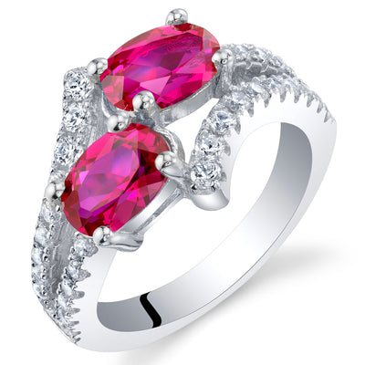 Created Ruby Oval Cut Sterling Silver Ring Size 5