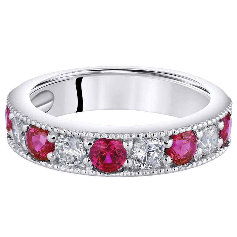 Ruby Milgrain Half Eternity Ring Band Sterling Silver