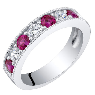 Ruby Milgrain Half Eternity Ring Band Sterling Silver