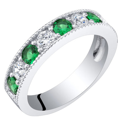 Emerald Milgrain Half Eternity Ring Band Sterling Silver