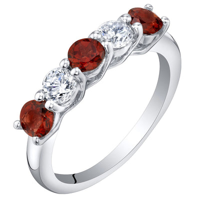 Garnet 5-Stone Trellis Ring Band Sterling Silver