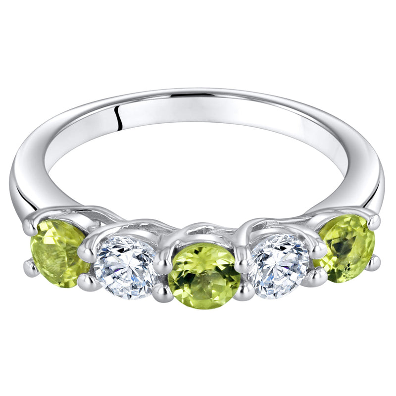 Peridot Round Cut Sterling Silver Band Size 8