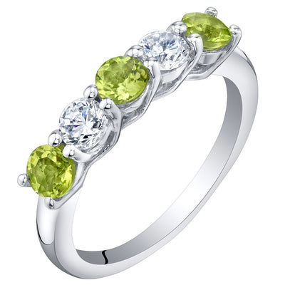 Peridot Round Cut Sterling Silver Band Size 8