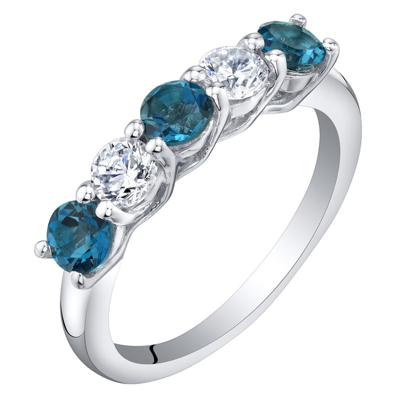 London Blue Topaz 5-Stone Trellis Ring Band Sterling Silver