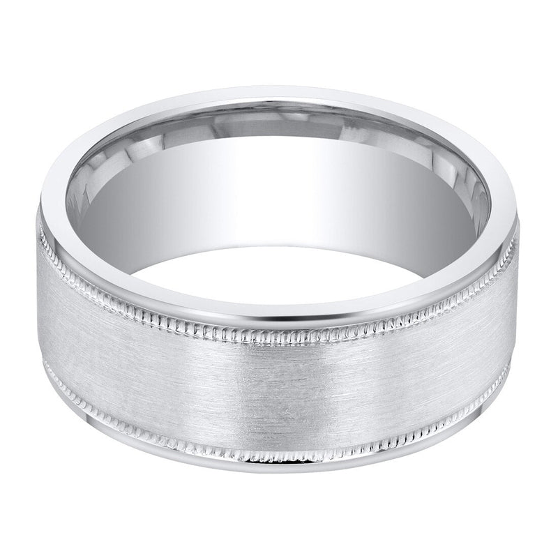 Mens Classic Sterling Silver Wedding Ring Band In Milgrain Brushed Matte 8Mm Comfort Fit Sizes 8 To 14 Sr11888 alternate view and angle