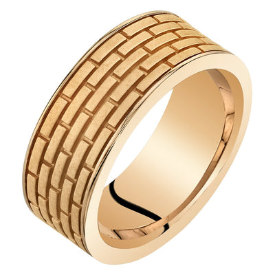 Men's Brick Pattern Wedding Ring Band 8mm Rose-Tone Sterling Silver Comfort Fit