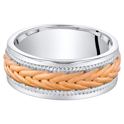 Mens Rose Tone Sterling Silver Roped Pattern 8Mm Comfort Fit Sizes 8 To 14 Sr11908 alternate view and angle