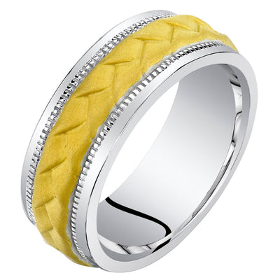 Men's Criss-Cross Wedding Ring Band 8mm Yellow-Tone Sterling Silver Comfort Fit