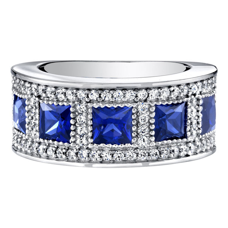 Sterling Silver Princess Cut Created Sapphire Anniversary Ring Band Wide Width 2 Carats Sizes 5 To 9 Sr11918 alternate view and angle