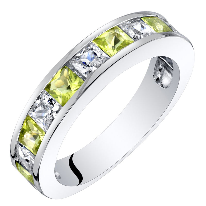 Peridot Half-Eternity Ring Sterling Silver Princess Cut 1 Carat