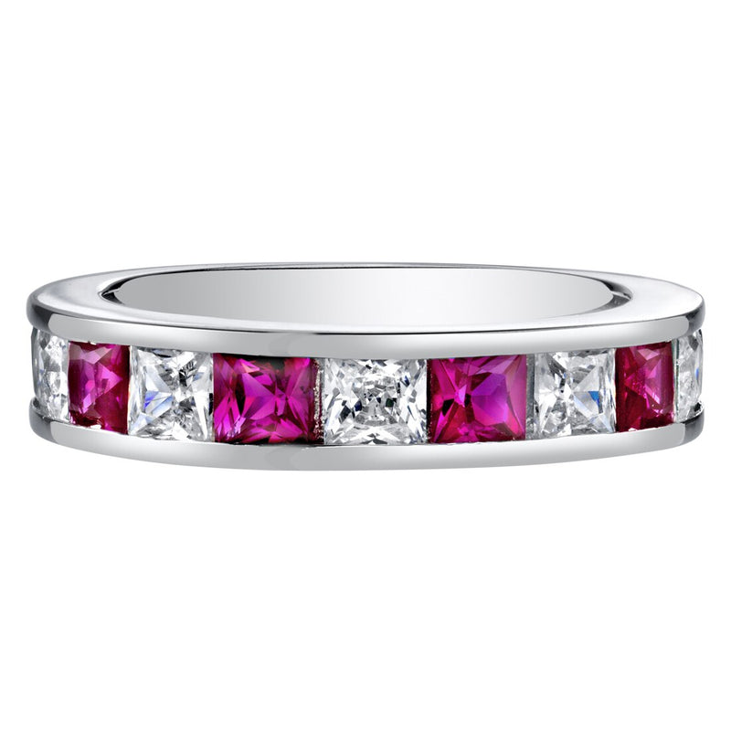 Sterling Silver Princess Cut Created Ruby Half Eternity Wedding Ring Band Sizes 5 To 9 Sr11934 alternate view and angle