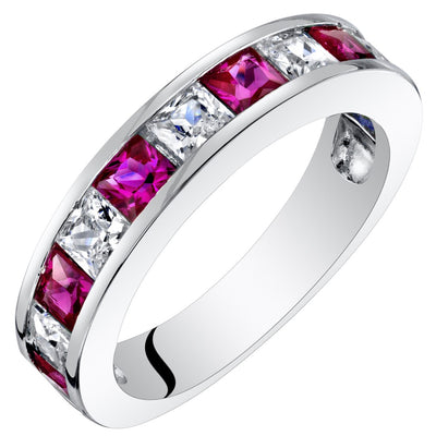 Princess Cut Ruby Half-Eternity Ring Band Sterling Silver 1 Carat Total