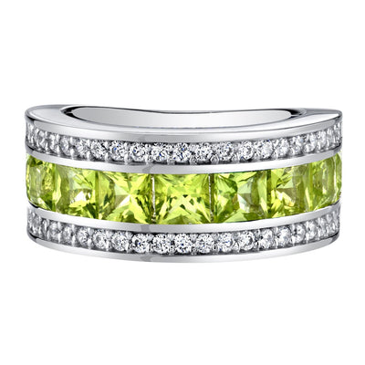 Sterling Silver Princess Cut Peridot 3 Row Wedding Ring Band 1 5 Carats Sizes 5 To 9 Sr11940 alternate view and angle