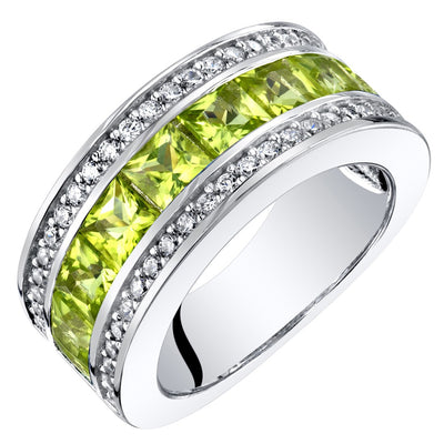 Princess Cut Peridot 3-Row Wedding Ring Band Sterling Silver 1.50 Carats Total