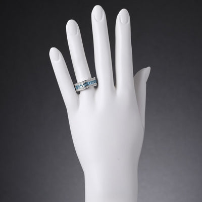 Sterling Silver Princess Cut Swiss Blue Topaz 3 Row Wedding Ring Band 2 25 Carats Sizes 5 To 9 Sr11942 on a model