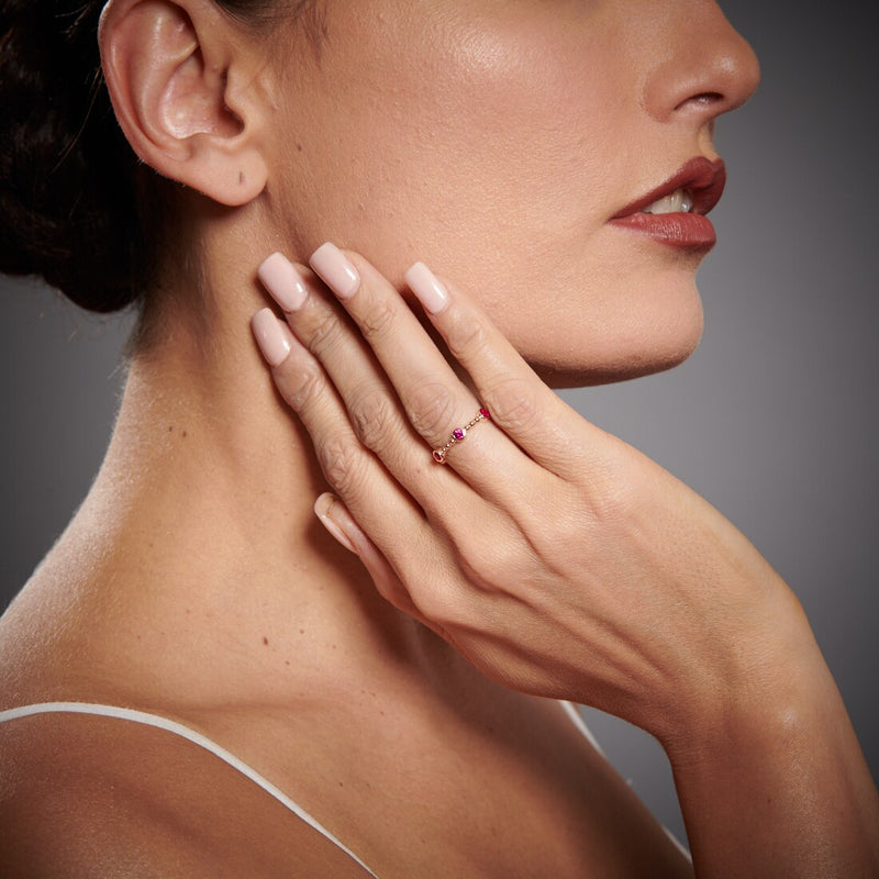 Created Ruby Dainty Stackable Ring In Rose Tone Sterling Silver Sr11972 on a model