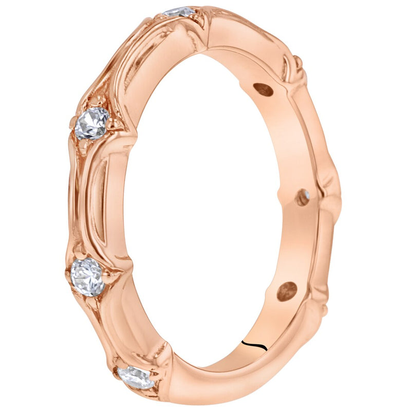 Cubic Zirconia Contoured Stackable Ring In Rose Tone Sterling Silver Sr11986 additional view, angle, and on model