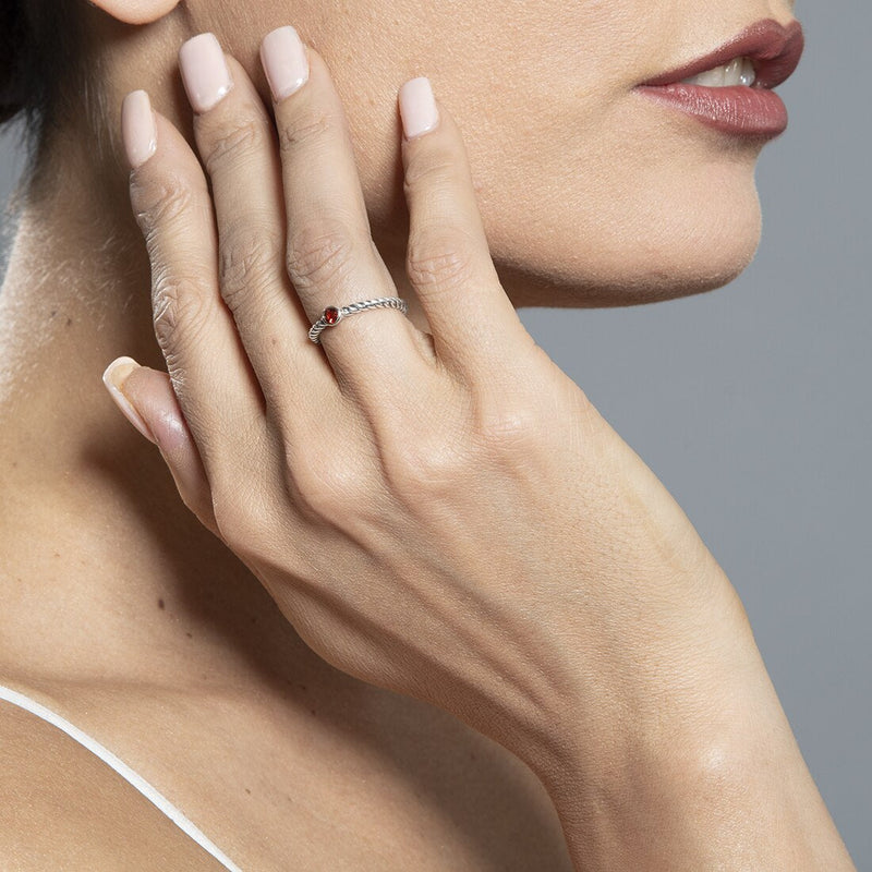 Garnet Cable Rope Design Stackable Ring In Sterling Silver Sizes 5 To 9 Sr12002 on a model