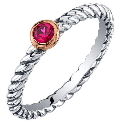 Ruby Cable Rope Stackable Ring Sterling Silver Round Shape Size 9