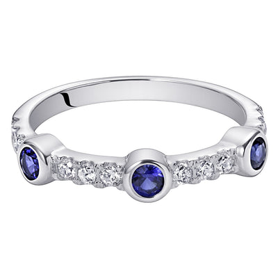 Created Blue Sapphire Bezel Stackable Ring In Sterling Silver Sizes 5 To 9 Sr12034 alternate view and angle