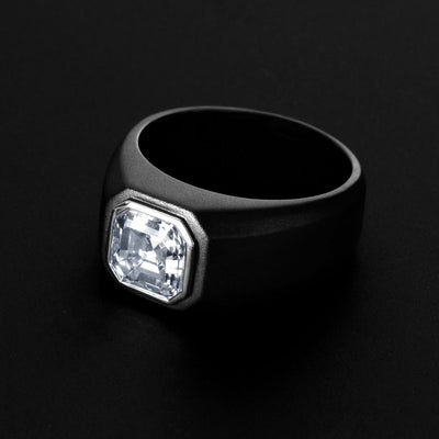 Asscher Cut Moissanite Men's Black Signet Ring Sterling Silver 3 Carats