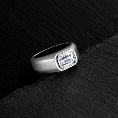 Emerald Cut Moissanite Men's Signet Ring Sterling Silver 3 Carats