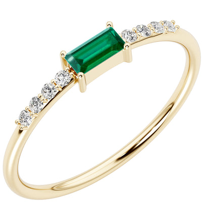 Emerald and Diamond Equilibrium Stackable Ring 14K Yellow Gold Plated Sterling Silver