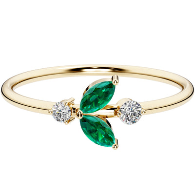 Emerald and Diamond Petals Stackable Ring 14K Yellow Gold Plated Sterling Silver 1.50 Carats