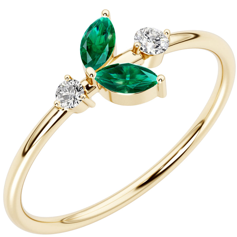 Emerald and Diamond Petals Stackable Ring 14K Yellow Gold Plated Sterling Silver 1.50 Carats